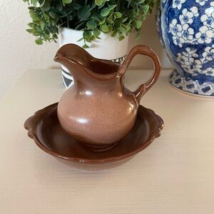 Frankoma Mini Pitcher & Basin Brown set 40A and 40B 4-3/4” Tall 6-3/8” Wide